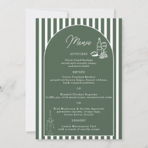 Carte de menu de mariage cabane prépa rayée verte