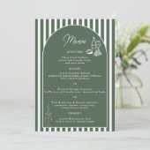 Carte de menu de mariage cabane prépa rayée verte (Debout devant)