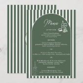 Carte de menu de mariage cabane prépa rayée verte (Devant / Derrière)