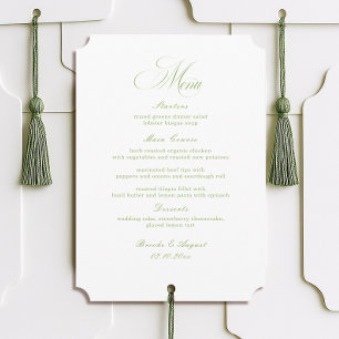 Carte de Menu de Mariage Calligraphiée Blanc et Ve