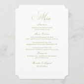 Carte de Menu de Mariage Calligraphiée Blanc et Ve (Devant)