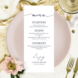 Carte de menu de mariage calligraphiée élégante 4x