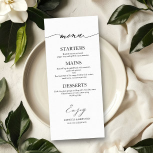 Carte de menu de mariage calligraphiée élégante 4x