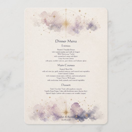 Carte de Menu de Mariage Céleste (Devant)