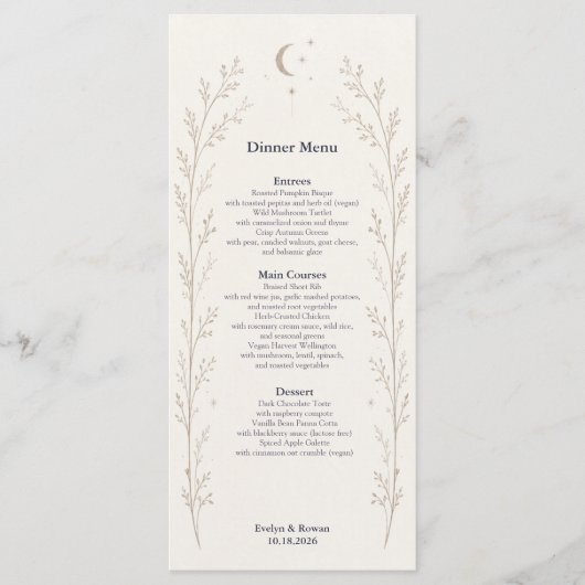 Carte de Menu de Mariage Céleste (Devant)