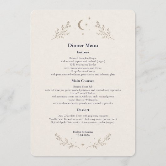Carte de Menu de Mariage Céleste (Devant)