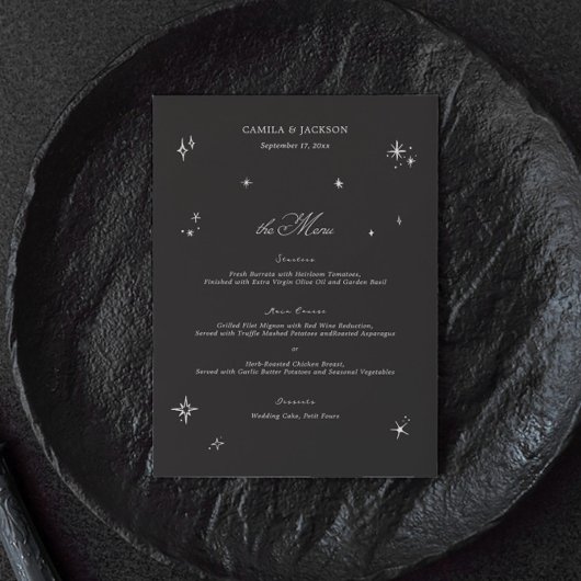 Carte de menu de mariage céleste Halloween noir