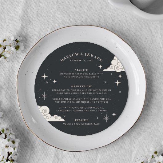 Carte de menu de mariage céleste Lune et Étoiles G