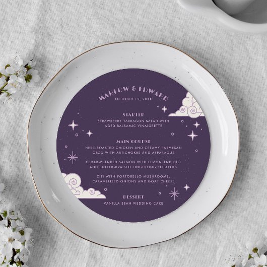 Carte de menu de mariage céleste Lune et Étoiles V