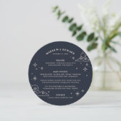 Carte de menu de mariage céleste Navy Moon & Stars (Debout devant)