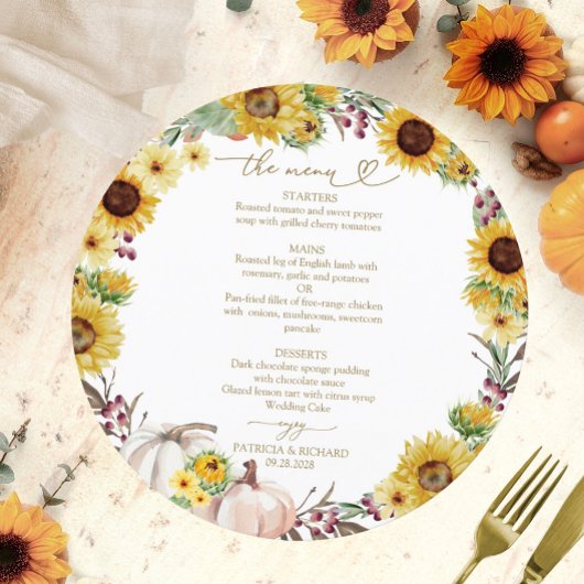 Carte de Menu de Mariage Cercle d'Automne Citrouil