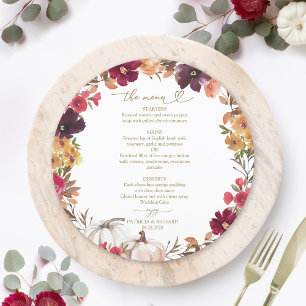 Carte de menu de mariage Cercle de citrouille Tomb