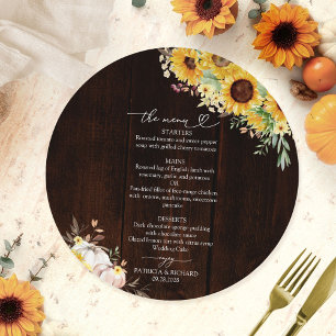 Carte de Menu de Mariage Cercle Tournesol Citrouil