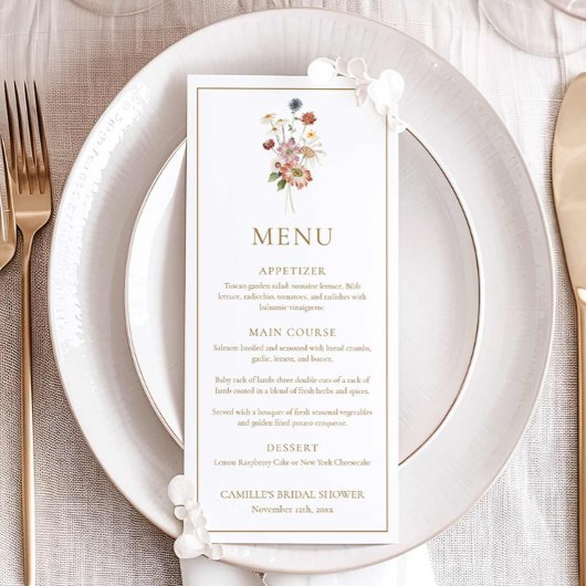 Carte de menu de mariage champêtre