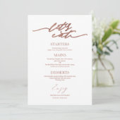 Carte de menu de mariage chic pour assiette 'Mange (Debout devant)