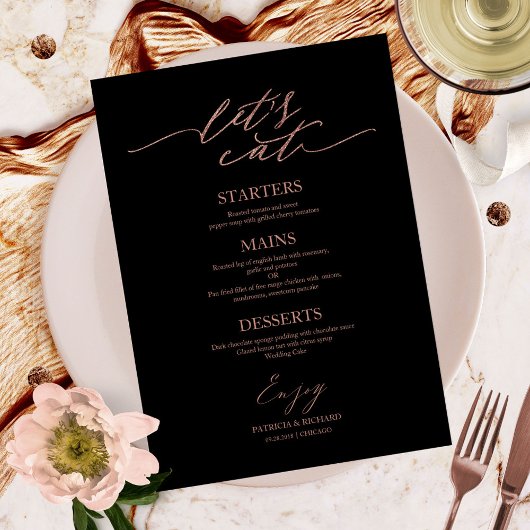 Carte de menu de mariage chic pour assiette 'Mange