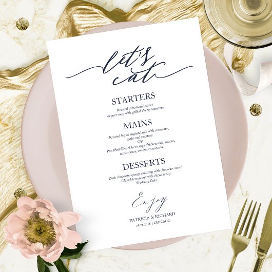 Carte de menu de mariage chic pour assiette 'Mange