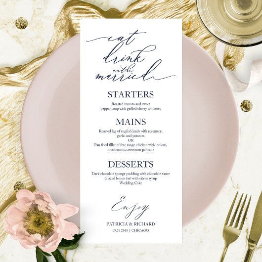 Carte de menu de mariage chic pour assiette 'Mange