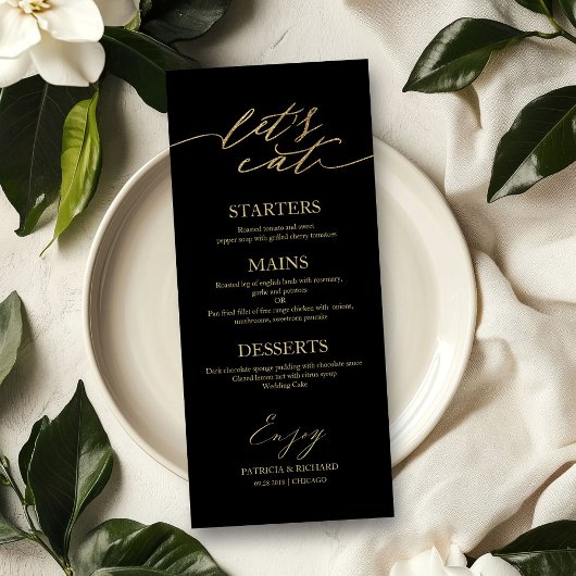 Carte de menu de mariage chic pour assiette 'Mange