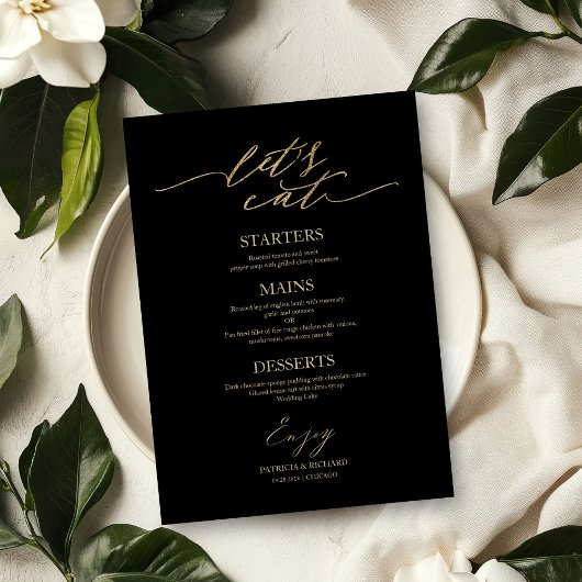 Carte de menu de mariage chic pour assiette 'Mange