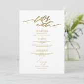 Carte de menu de mariage chic pour assiette 'Mange (Debout devant)