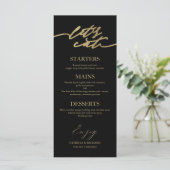 Carte de menu de mariage chic pour assiette 'Mange (Debout devant)