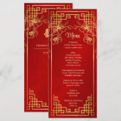 Carte de menu de mariage chinois à fleurs de ceris (Devant / Derrière)