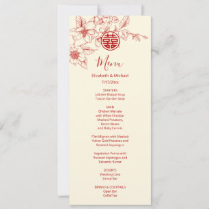 Carte de menu de mariage chinois Magnolia bilingue
