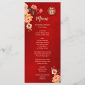 Carte de menu de mariage chinois Pivoine BILINGUE (Devant)