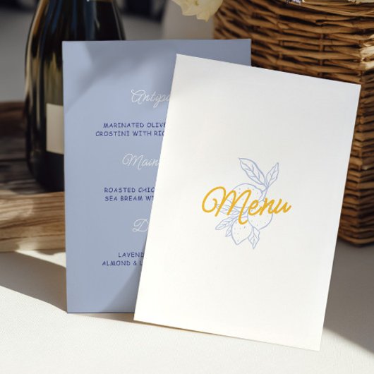 Carte de Menu de Mariage Citron Moderne Jaune et B