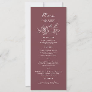 Carte de menu de mariage citrouille longueur thé B
