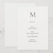 Carte de Menu de Mariage Civil Initial Unique (Devant / Derrière)
