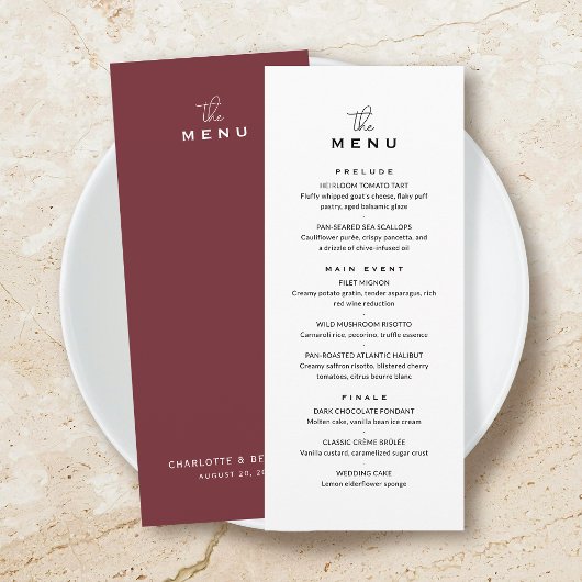 Carte de menu de mariage classique chic minimalist
