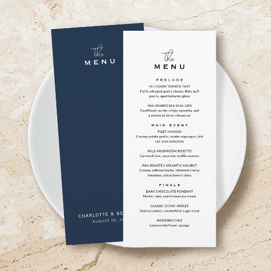 Carte de menu de mariage classique chic minimalist