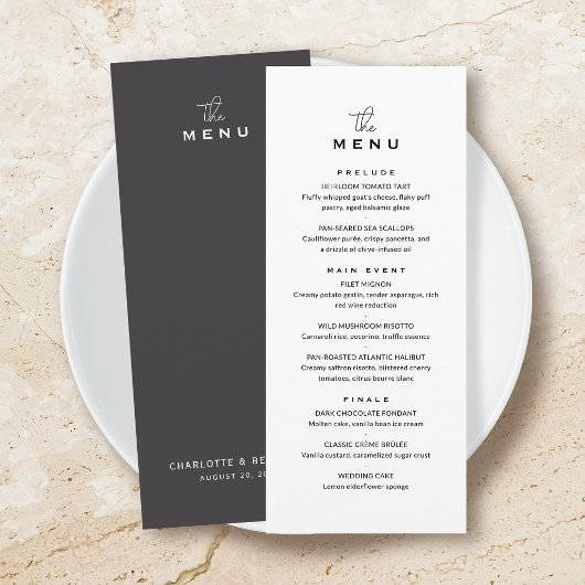 Carte de menu de mariage classique chic minimalist