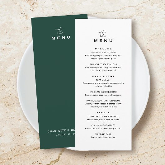 Carte de menu de mariage classique chic minimalist
