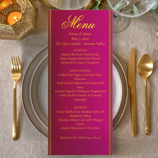 Carte de menu de mariage classique et élégante rou