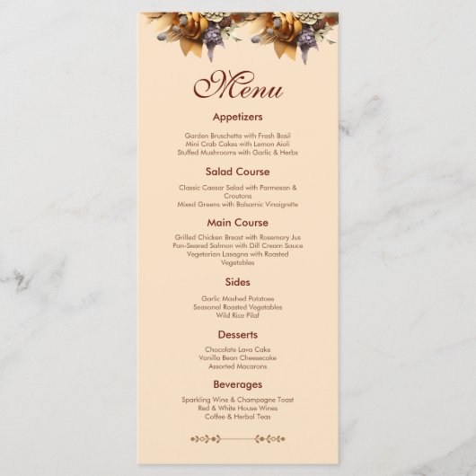 Carte de Menu de Mariage Classique Romantique (Devant)