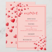 Carte de menu de mariage Cœurs Rouges (Devant / Derrière)