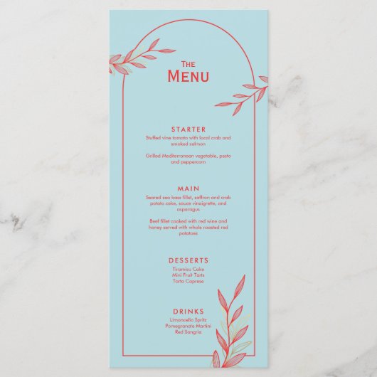 Carte de menu de mariage côtier bleu glace (Devant)