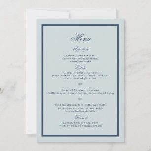 Carte de menu de mariage côtier bleu poussiéreux c