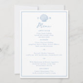 Carte de menu de mariage côtier Coquillage Bleu (Devant)