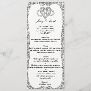 Carte de menu de mariage de coeur d'infini