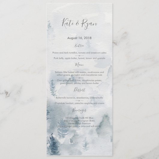 Carte de menu de mariage de forêt d'aquarelle (Devant)