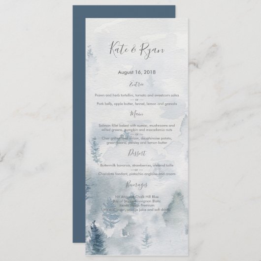 Carte de menu de mariage de forêt d'aquarelle (Devant / Derrière)