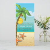 Carte de menu de mariage de la plage de palmiers e (Debout devant)