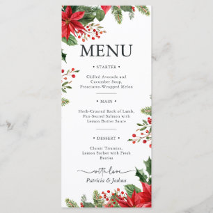 Carte de menu de mariage de Noël élégante au poins