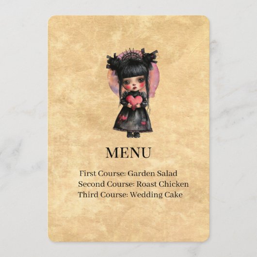 Carte de menu de mariage de poupée gothique (Devant)