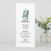 Carte de menu de mariage de verdure de feuille d'a (Debout devant)