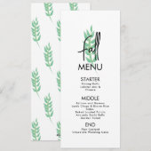 Carte de menu de mariage de verdure de feuille d'a (Devant / Derrière)